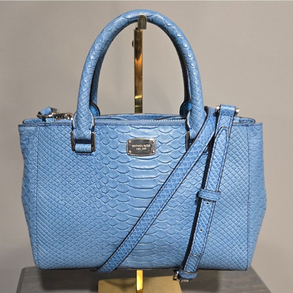 🐢 Michael Kors Kellen Embossed Leather Satchel Crossbody Sky Blue EC